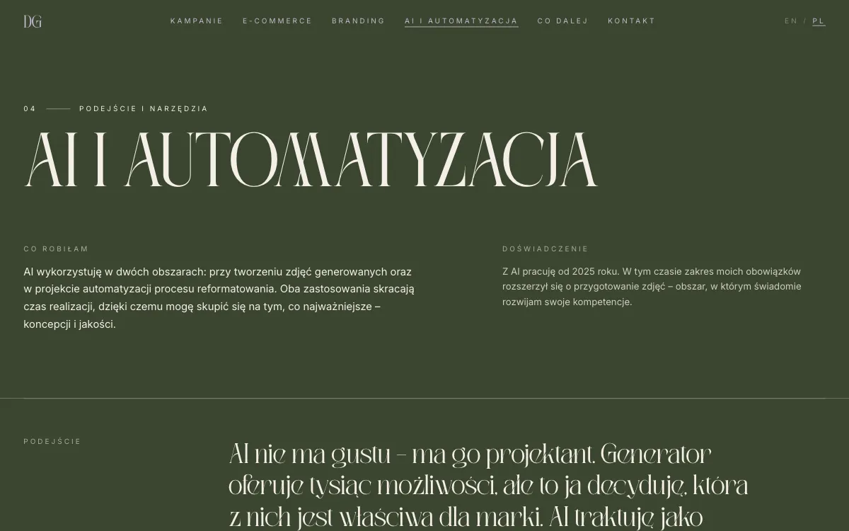 The AI & Automation chapter of dominikagluszkowska.com on a desktop screen